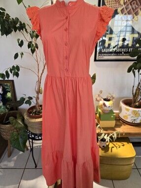 Who What Wear Coral Eyelet Sleeve Midi Dress Size M